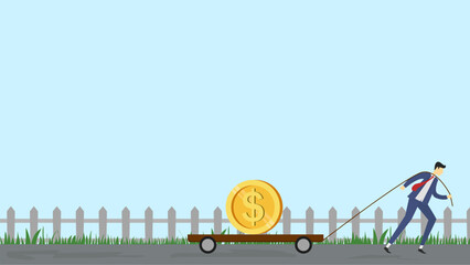 businessman is pulling money using a rope. background for business presentation
