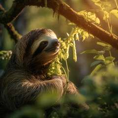 Fototapeta premium Sloth in its Natural Habitat, Wildlife Photography, Generative AI