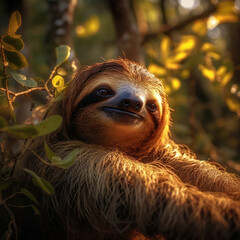 Fototapeta premium Sloth in its Natural Habitat, Wildlife Photography, Generative AI