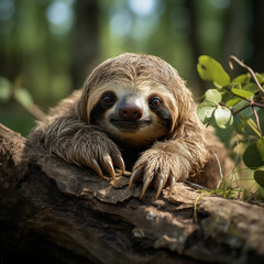 Fototapeta premium Sloth in its Natural Habitat, Wildlife Photography, Generative AI