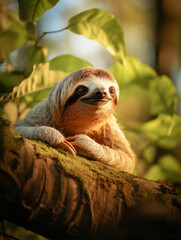 Fototapeta premium Sloth in its Natural Habitat, Wildlife Photography, Generative AI