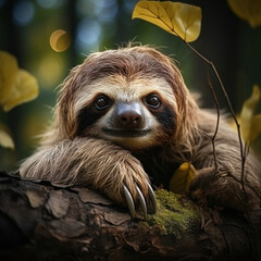 Fototapeta premium Sloth in its Natural Habitat, Wildlife Photography, Generative AI