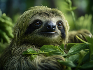 Naklejka premium Sloth in its Natural Habitat, Wildlife Photography, Generative AI