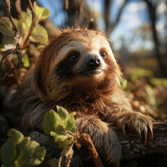 Fototapeta premium Sloth in its Natural Habitat, Wildlife Photography, Generative AI