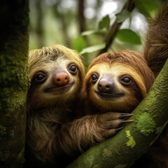 Naklejka premium Sloth in its Natural Habitat, Wildlife Photography, Generative AI