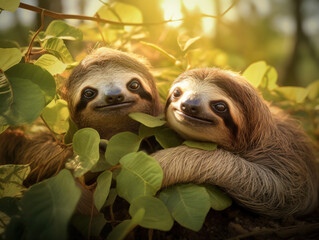 Fototapeta premium Sloth in its Natural Habitat, Wildlife Photography, Generative AI