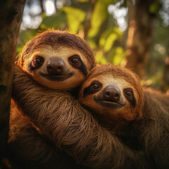 Fototapeta premium Sloth in its Natural Habitat, Wildlife Photography, Generative AI