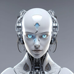 Female robot face, Artificial intelligence concept