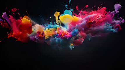 Vibrant Watercolor Explosion: A Colorful Burst on a Black Canvas generative by AI