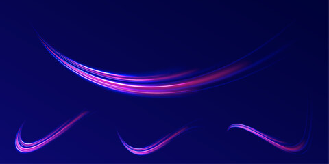 Speed line motion vector background. Modern abstract high-speed light motion effect on black background. Neon color glowing lines background, high-speed light trails effect. 