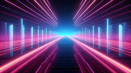 Futuristic Neural Odyssey: Purple and Blue Laser Lines Background, generative ai 