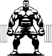 Weightlifting. Weight lifter with big barbell, isolated vector silhouette. Strong man