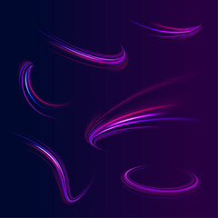 Colored shiny sparks of spiral wave. Curved bright speed line swirls. Shiny wavy path. Abstract neon background with shining wires. 