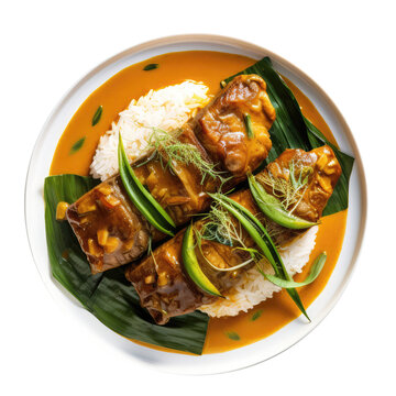 Karekare Filipino Cuisine On White Plate On Isolated Transparent Background, Png