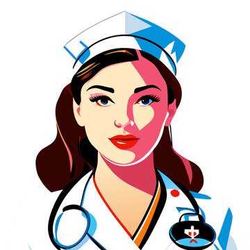 nurse portrait, white uniform, blue accents clip art preview