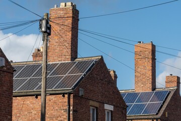 Solar panels on the rear of terraced houses in the UK