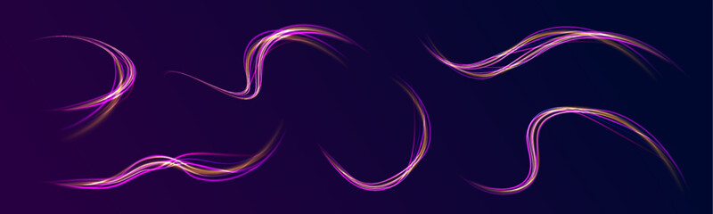 Light and stripes moving fast over dark background. Concept of leading in business, Hi tech products, warp speed wormhole science vector design.	