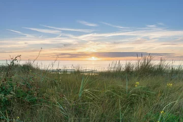 Foto auf Acrylglas Nordsee, Niederlande View from dune top over sundown at North Sea and canal in Zeelan