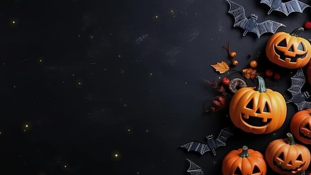 Halloween video pumpkin and bat on black background