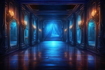 Corridor interior with magic mirror. Ai art