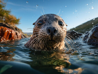 Obraz premium Seal in its Natural Habitat, Wildlife Photography, Generative AI