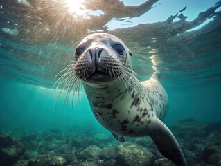 Fototapeta premium Seal in its Natural Habitat, Wildlife Photography, Generative AI