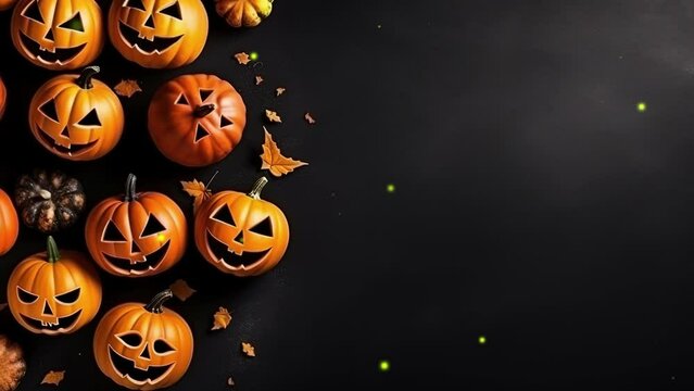 Halloween video pumpkin and bat on black background