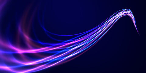 Laser beams luminous abstract sparkling isolated on a transparent background. Abstract neon color glowing lines background. Led Light. Future tech. Shine dynamic scene. Neon flare. Colorful rays.	