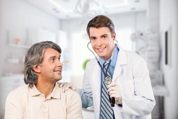 Fototapeta premium Hospice nurse and senior patient, rehabilitation concept, AI generated image