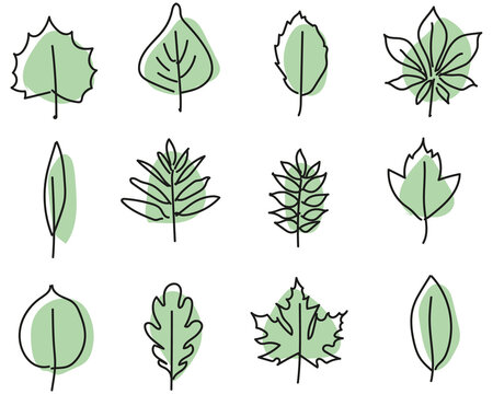 Scribble Leaves Sketch autumn green &ndash; Bl&auml;tter Skizzen Herbst gr&uuml;n