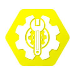 yellow spanner and cog gear hexagon icon