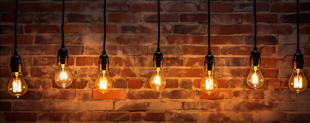 Antique light bulbs on brick background.