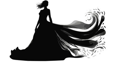 Silhouette of a black girl in a flowing dress on a white background vector © Dzmitry