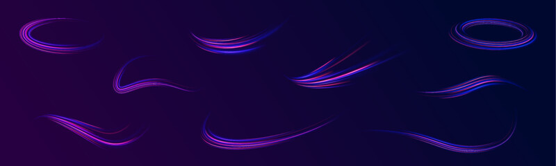  Shiny wavy path. Rotating dynamic neon circle. Colored shiny sparks of spiral wave. Curved bright speed line swirls. Magic golden swirl with highlights. Glowing swirl bokeh effect. vector png