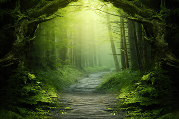 Mystical Journey A Road Through the Enchanting Dark Forest - Captivating Natural Background. created with Generative AI