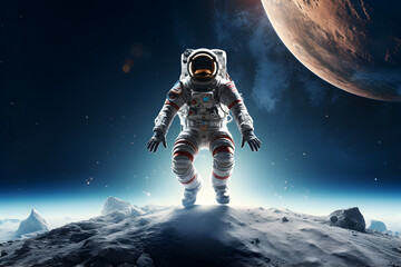 Fototapeta premium Spaceman or astronaut on surface of moon.