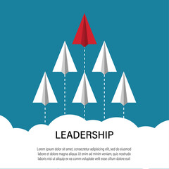 Business leadership concept with red paper plane. business strategy finance concept. vector illustration in flat design. isolated on blue background.