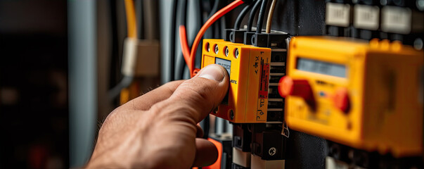 electrician worker measures the electric current.