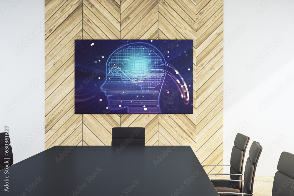 Aufkleber creative human head microcircuit on presentation monitor in a modern boardroom. future technology an