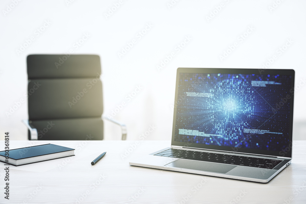 Leinwandbilder creative code skull sketch on modern laptop monitor, theft of personal data and malware concept. 3d 