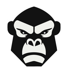 simple minimalist design of a chimpanzee face with sharp observative eye and a sly expression
