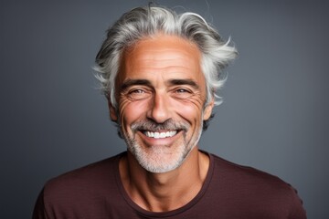 Obraz premium Beautiful elderly senior man, model, man with grey hair laughing and smiling into camera, old man portrait, skin care, cosmetics, dental, beauty, generative ai