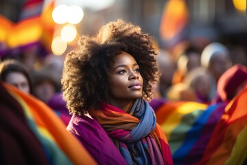 Obraz premium retrato de una joven afro americana durante el desfile del orgullo LGTBI