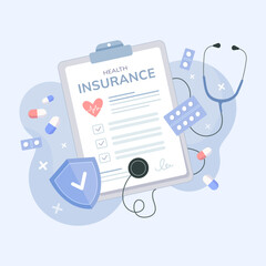 Health insurance concept. Health care finance and medical care. Vector illustration about health insurance.