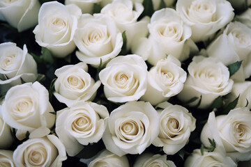 Elegant White Rose Blossoms Adorning Background in Abundance - AI generated