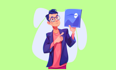Free vector illustrator or designer man holding digital tablet