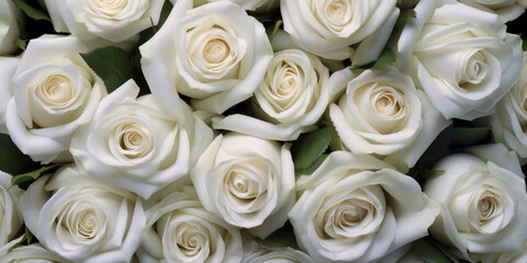 Obraz na płótnie Canvas Elegant White Rose Blossoms Adorning Background in Abundance - AI generated