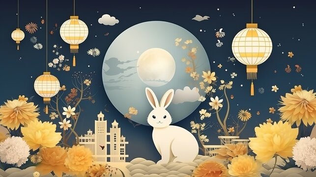Cartoon illustrations celebrating the mid-autumn Festival.AI generated. 