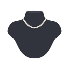 Pearl necklace is displayed on black mannequin busts. Vector cartoon objects for fashion and beauty design.  - 630364800