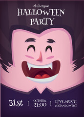 Set of vertical halloween background with cute Dracula. Invitation or banner where cute dracula smiles.